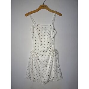 Express White Polka Dot Side Cut Out Mini Dress Small Ruched Spaghetti Strap NWT